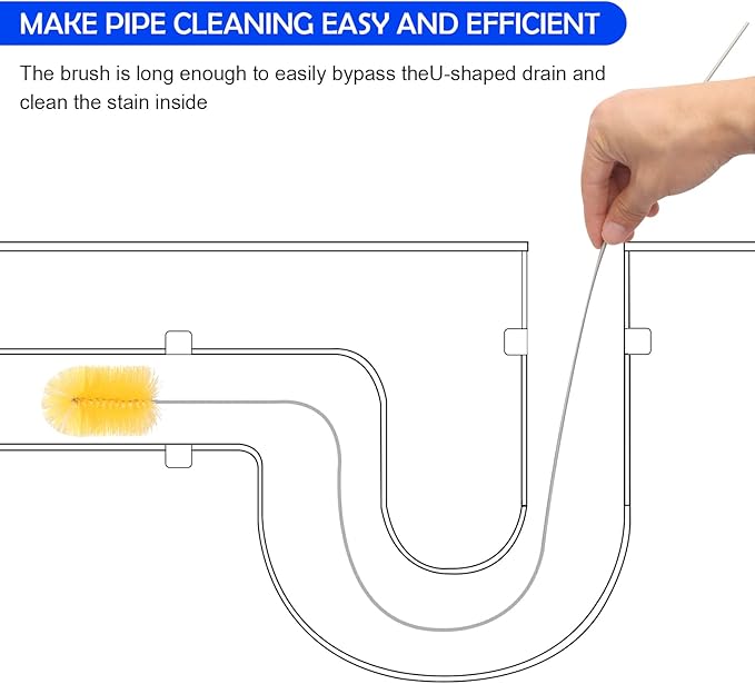 6pcs Flexible Drain Brush 78 Inch Pipe Cleaning Brush 63 Inch Drain Cleaner Brush 59 Inch Hose Brush and 3 Pcs 9 Inch Straw Cleaner Brush for Straws Kitchen Sink Plumbing Shower Drain Tube (Yellow)