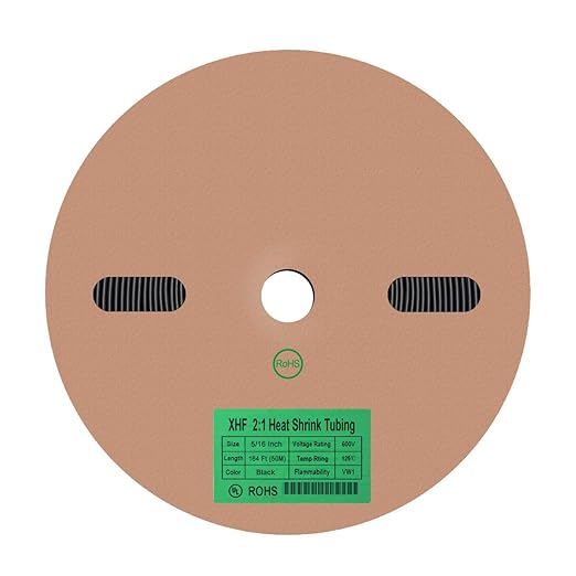 XHF UL Listed 164 FT 5/16" Heat Shrink Tubing Roll 2:1,Electrical Industrial Shrink Tube for Wire Insulation Black