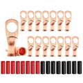 6 AWG 3/8" Stud (16 pcs.) Heavy Duty Copper Wire Lugs with Heat Shrink Tubing, Ring Terminals, Battery Cable Ends, Eyelets, Tubular Ring Connectors