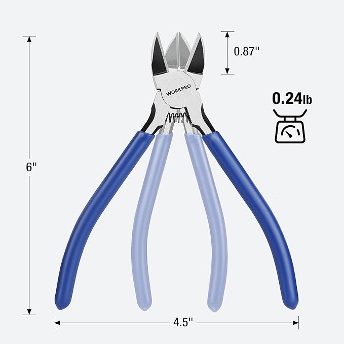 WORKPRO 2 Pack Wire Cutters, 6 Inch Precision Flush Cutters, Spring Loaded Side Cutting Pliers, Sharp Diagonal Cutters for Crafts, Jewelry Making, Electronics