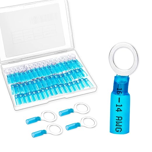 60 PCS Heat Shrink Wire Connectors, 16-14 AWG Ring Terminals, 16-14 Gauge 1/4" Stud(M6) Automotive Marine Ring Connectors by Housun