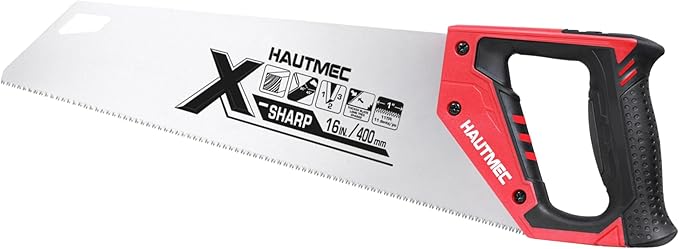 HAUTMEC 16-Inch X-Sharp Pro Hand Saw, Universal Wood Saw with 11 TPI Triple Ground Teeth & Ergonomic Handle,Multi-Purpose Handsaw for Wood, PVC, Plastic – HT0152