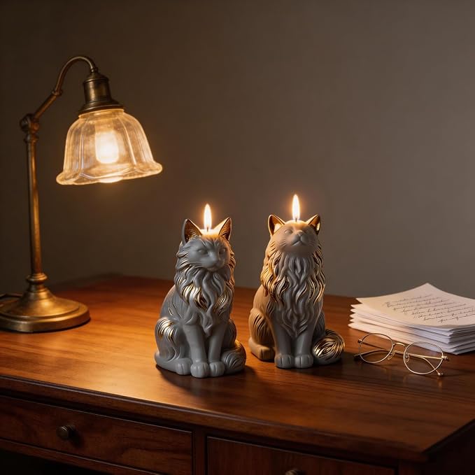2 Pack Maine Coon Cat Silicone Molds, 3D Sitting Cat Candle Mold | Food-Grade - Image 4