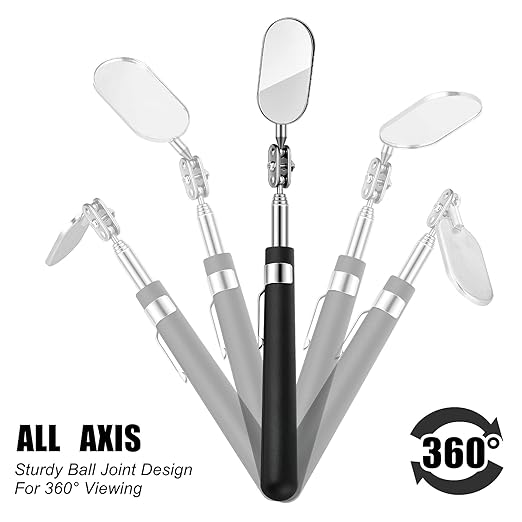 3 Pieces Telescoping Inspection Mirror Round Square Mirror Inspection Tool for Checking Vehicle, Observing Eyelashes Mouth and Other Small Parts(Extended, with Light, Oval Style)
