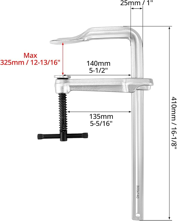 QWORK 12" Heavy Duty F Clamp, 2 Pack Drop-forged Bar Clamp, 5-1/2 Inch Throat Depth, Professional Forging Jaws, Rail, Spindle and Handle