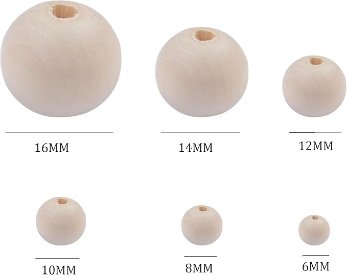 700pcs Wooden Beads for Craft 6 Size Loose Wooden Bead Set Round Unfinished - Image 2