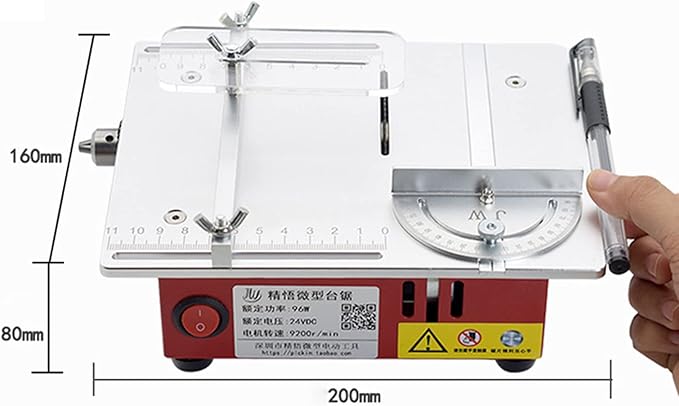 Electric Table Saw Cutter, Small Cutting Machine with Scaled Plate, 0-90° Cutting Portable Woodworking Table Saw for DIY Handmade Wooden Model Crafts Plastic Wood Glass Stone, Top Cut Off Sliding Saw