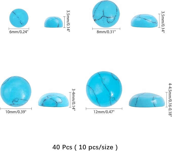 arricraft 40 Pcs 6mm 8mm 10mm 12mm Turquoise Stone Cabochons, Flatback - Image 2