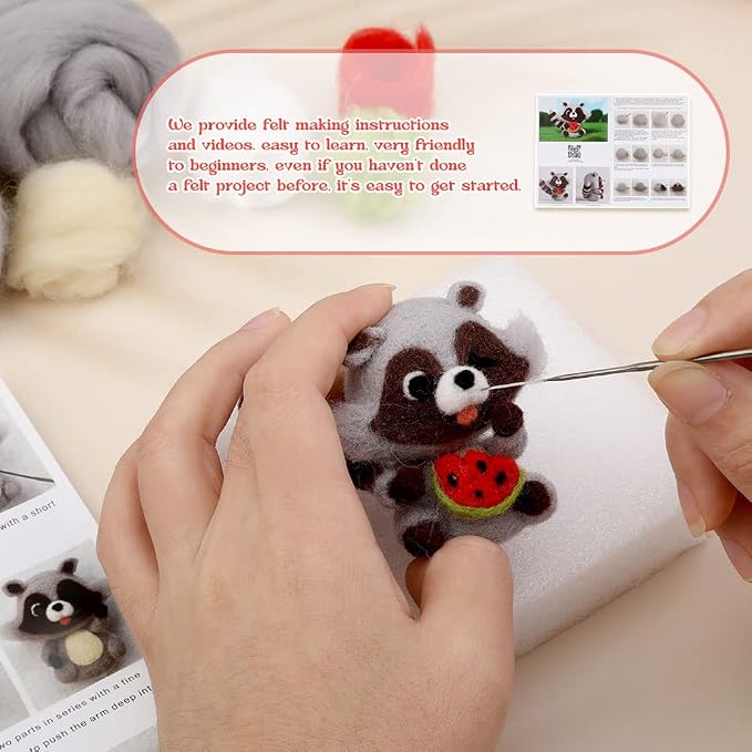 JUPEAN Needle Felting Kit Needle Felting Supplies Raccoon Animal - Image 3