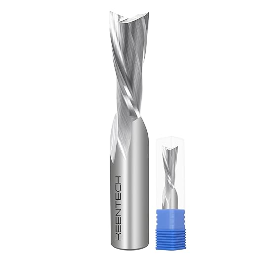 KEENTECH 1/2" Shank Downcut 2 Flute Flat Tip Sprial Router Bit for CNC Router Machine, 1/2" Cutting Diameter, 1-1/4" Cutting Depth, for Wood Cutting, Custom Furniture, Slot Mortise, Engraving