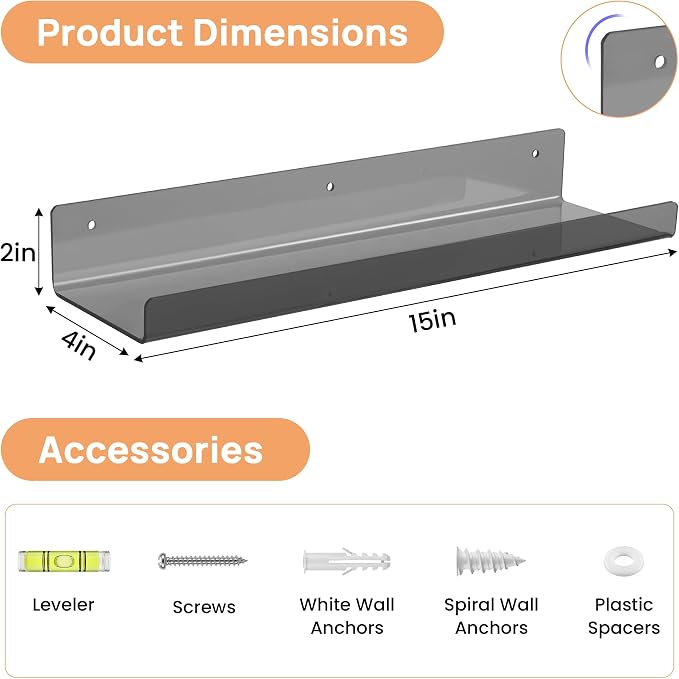 upsimples 4 Pcs 15" Acrylic Shelves - Image 3