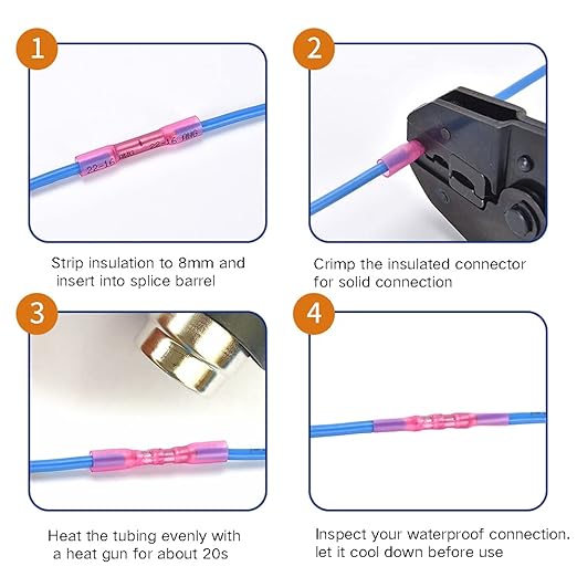 1000 Pcs Heat Shrink Butt Connectors, 16-14 AWG Waterproof Electrical Crimp Wire Splice for Marine, Cable, Wiring