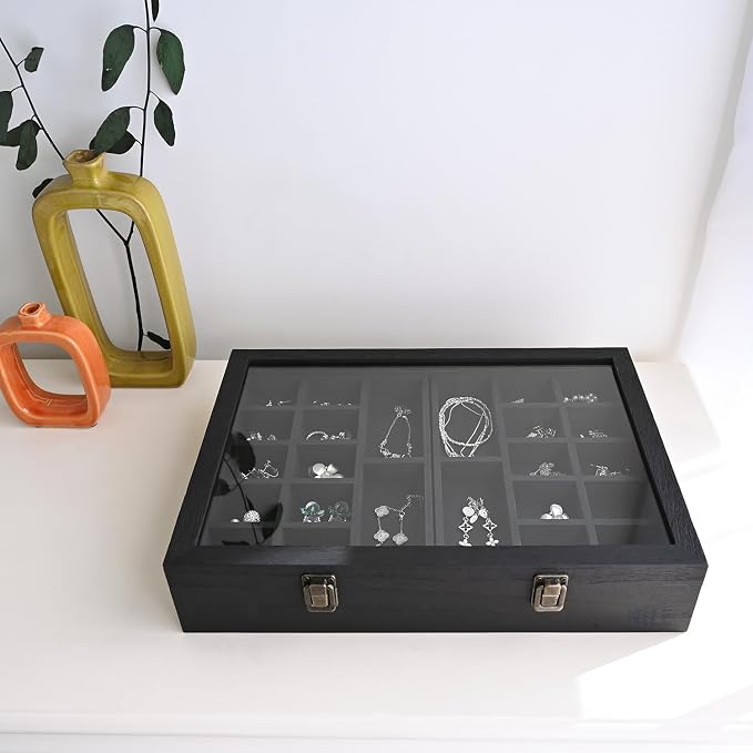 MOOCA Tempered Glass Jewelry Box Organizer, Two-Layer Jewelry Display Case - Image 6