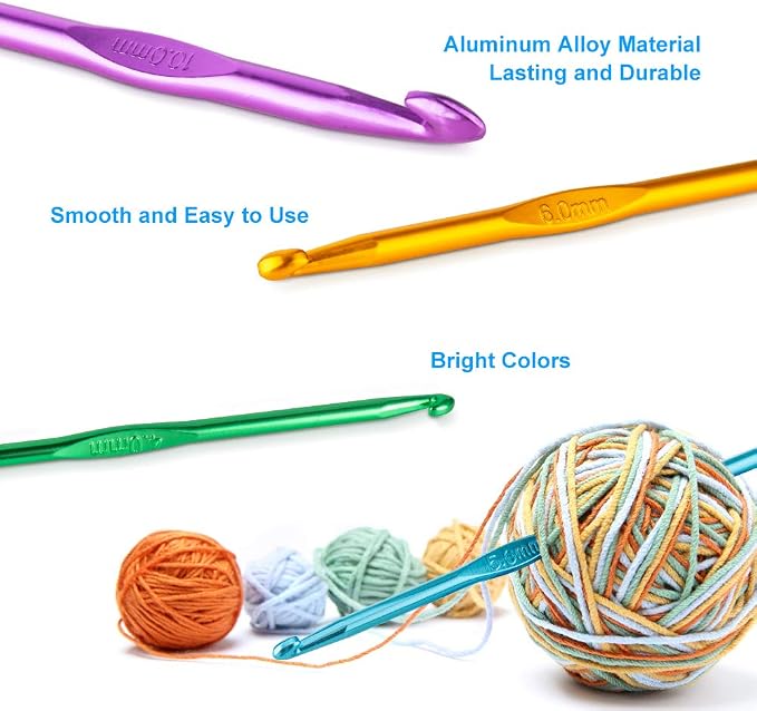 Vodiye 14 Sizes Crochet Hooks Set 2.0–10.0mm, Colorful Metal Crochet Needles - Image 3