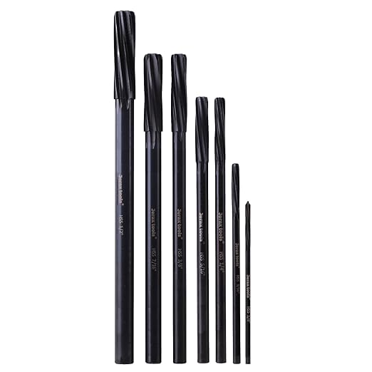 M2 High Speed Steel Premium Chucking Reamer Set, 7 pcs Fractional Sizes 1/8" Thru 1/2", Spiral Flute, Enlarge, Smooth and Finishing Holes