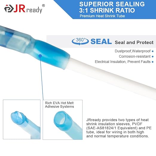 JRready ST6488-12-100 M81824/1 Series Waterproof Heat-Shrinkable Splice Kit 100Sets Butt Crimp Splices16-12AWG with PVDF Tubes Butt Splice Connectors with ACT-232 Crimp Tool G411 Go-No Go Gauge