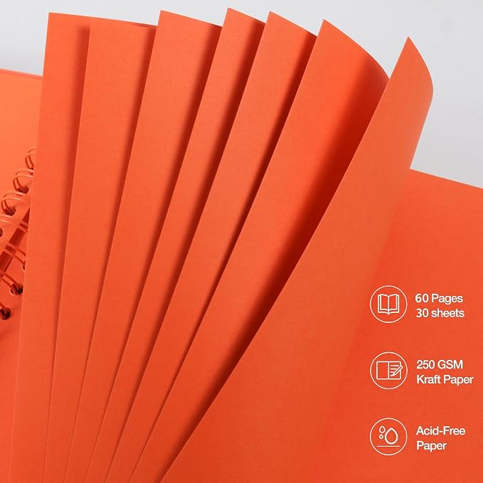 RECUTMS 12x12 Scrapbook 60 Page Kraft Paper DIY Graduation Album Orange | 250gsm - Image 5