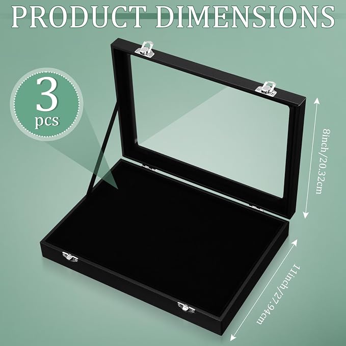 Huquary 3 Pcs Wooden Jewelry Box Glass Top Display Cases - Image 2