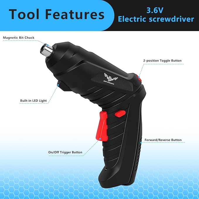 Electric Screwdriver Cordless Rechargeable Small Power Drill Set 3.6V Li-ion 3.5Nm Max Torque Electric Rotatable Drill Screwdriver for Home Office DIY Tools (Black)