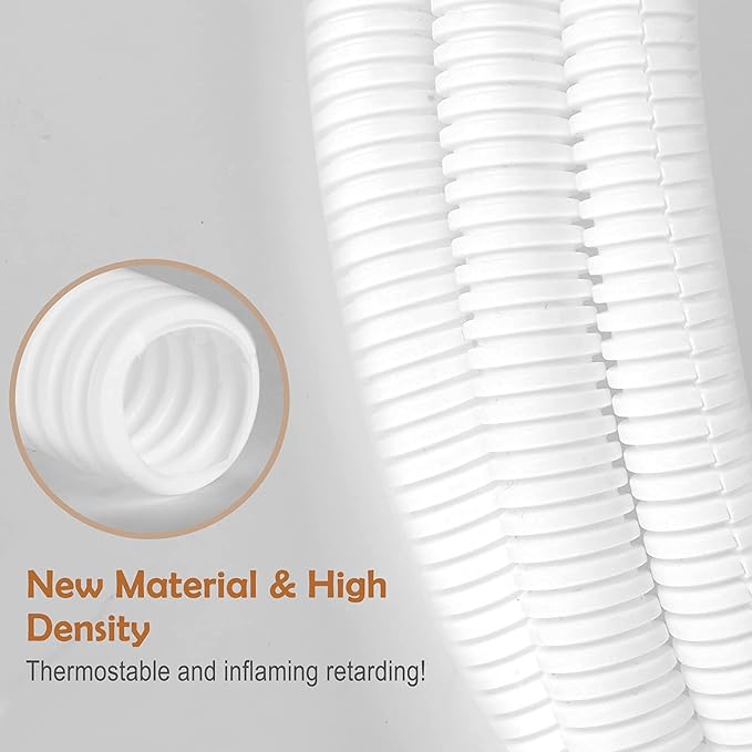 ZhiYo 20FT 3/8” Wire Loom Split Tubing Auto Wire Conduit Flexible Cover | High Temperature Heat Resistant -40F to 257F | Plastic Cover for Electrical Wires & Cables, White