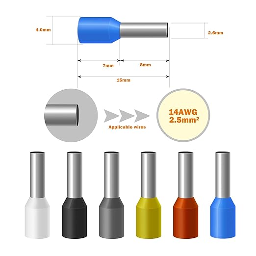 500pcs AWG14 Wire Ferrules Terminals Kit, AWG 14/2.5mm² Yellow Terminal Connector, Wire Insulated Cord Pin Ends Terminals for Electric, Industrial, Communication Equipment,Power Control System,etc.