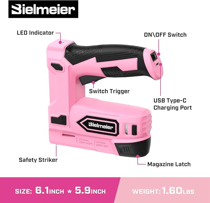 Pink Cordless Staple Gun, 2-in-1 Nail Gun Battery Powered with 2600Pcs Staples and Nails, 4V Brad Nailer Tacker Electric Stapler for Upholstery, Material Repair, Carpentry, Wood, DIY