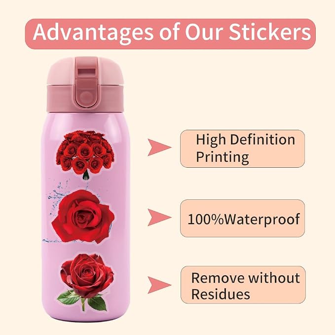60 Pcs Red Rose PET Transparent Sticker | Self-Adhesive Scrapbooking Stickers - Image 7