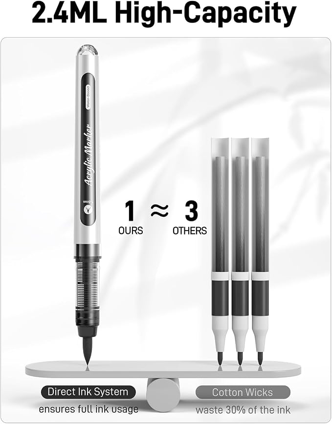 JusArt 3 Black Acrylic Paint Markers Brush Tip, Water-Based No-Bleed Markers - Image 7