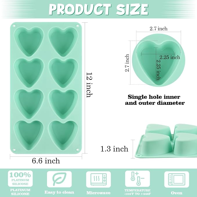 Sakolla 2 Pack 8 Cavity 2.7″ Heart Chocolate Molds Silicone | Food-grade - Image 3