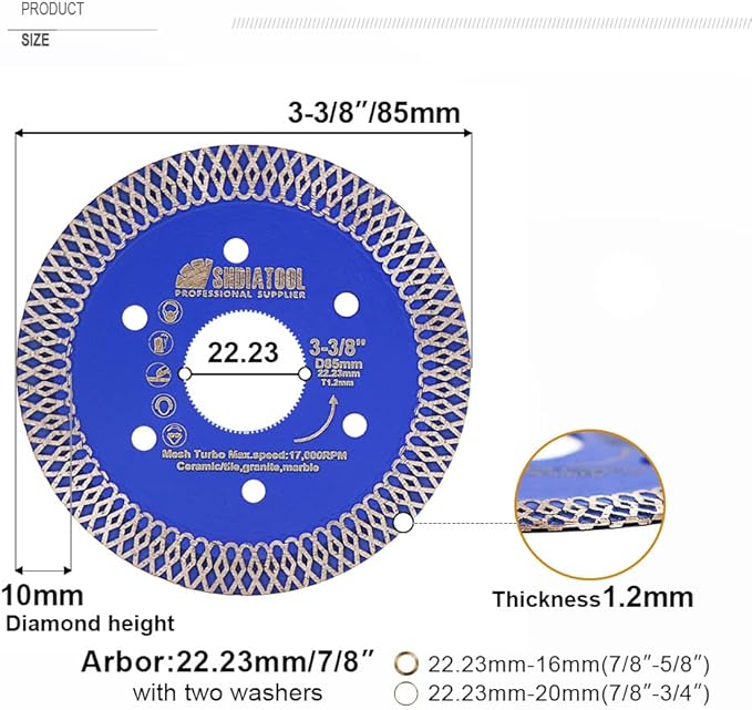 SHDIATOOL 3-3/8 Inch Diamond Saw Blade Cutting Porcelain Tile Ceramic Granite Marble Brick(2-Pack)
