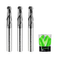 Carbide Ball Nose End Mills 2 Flute 1/4 Inch SHK. and Cutting Dia. 3D Carving, High-Speed and Deep Cutting, AlCrN Coated, Apply for Alloy Steel, Stainless Steel and Various Cast Iron. (3PCS)
