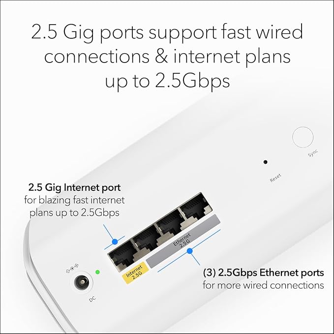 NETGEAR Orbi 770 Series Tri-Band WiFi 7 Mesh Network System (RBE773) - Router + 2 Satellite Extenders, Security Features, Up to 11Gbps, Covers up to 8,000 sq. ft., 100 Devices, 2.5 Gig Internet Port