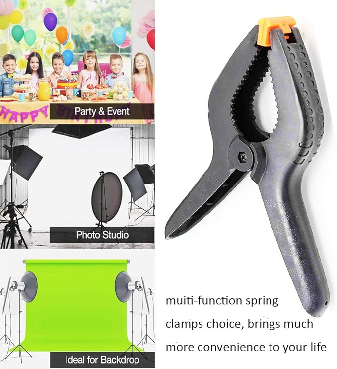ONDY 2 Pack Of 9” Large Spring Clamps Heavy Duty Nylon Muslin Woodworking Clamps Photo Studio Backdrops Backgrounds Clamps Set, the Jaws Have a Maximum Opening of 4"