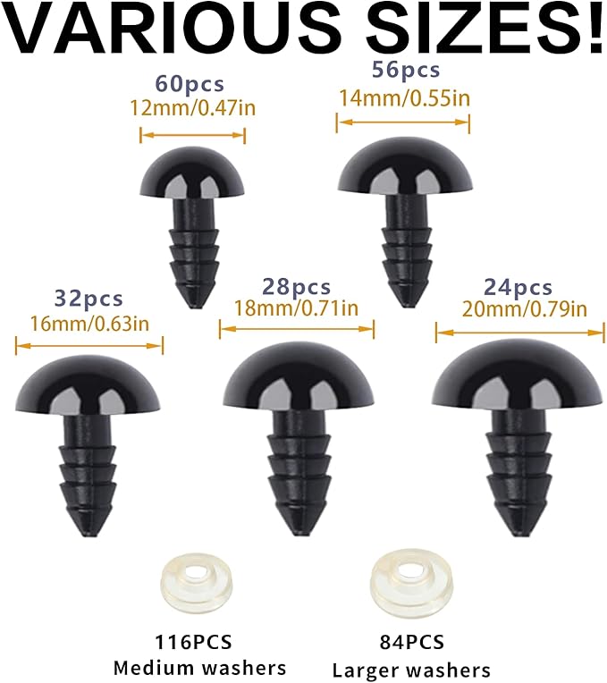 XKDOUS 12-20 mm, 5 Sizes Safety Eyes - Image 2