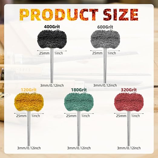 Grit 320,100Pcs Upgrades Abrasive Buffing Wheels,Wheels Burr for Rotary Tools-1/8(3mm) Shank,Rust Removal