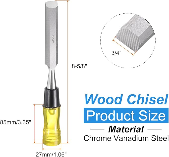 HARFINGTON Wood Chisel 3/4" CRV Steel Beveled Edge Blade PVC High Impact Handle Woodworking Hand Tool with Caps for Carving Furniture Making Carpentry Tool