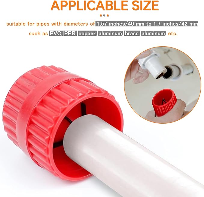 Red Inner-Outer Reamer Pipe and Tube Deburring Reamer Tubing Chamfer Tool for PVC, PPR, CPVC, Brass, Aluminum Pipe, 1.57in/40mm to 1.7in/42mm (Pack of 2)
