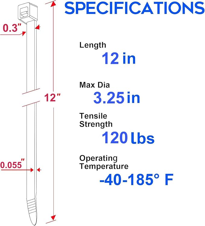 Zip Ties Heavy Duty 12 inch, Toothed Double Sided - Image 2