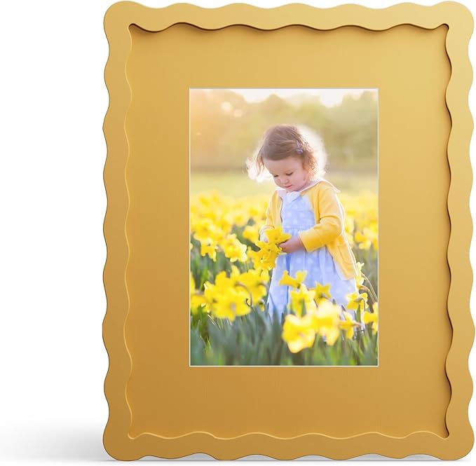 8x10 Picture Frame with Mat for 5x7, Wavy Edge Wooden Real Glass Photo Frame by THKRLOF