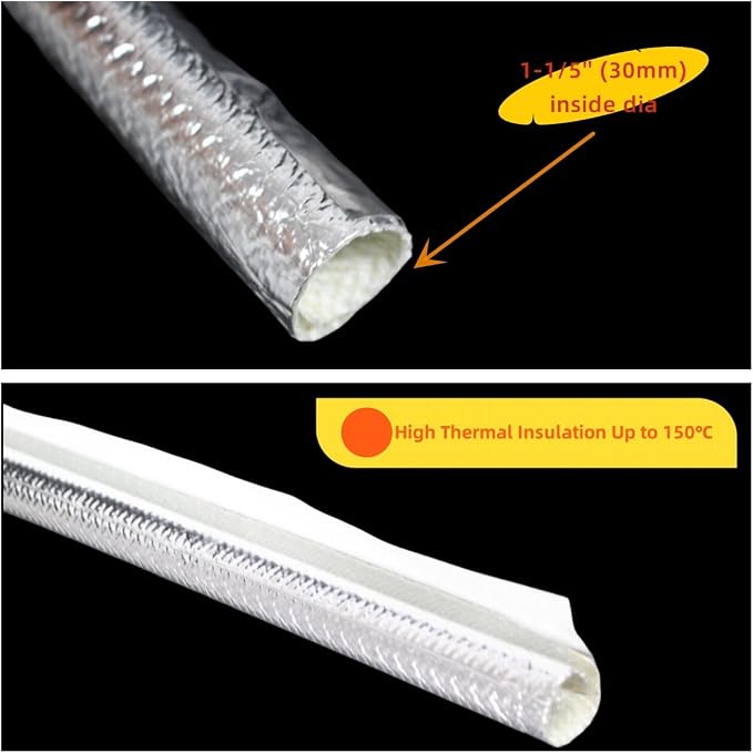30mm - 1-1/5" Self Closed aluminized Sleeve Heat Shield Protection Side Entry - Image 4