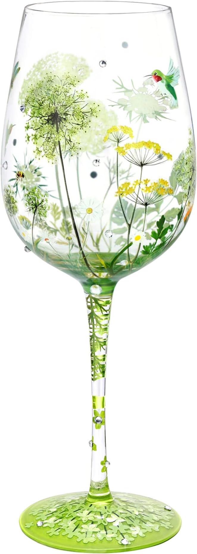 NymphFable Colorful Wine Glass Flower Bird Gragonfly Artisan Painted 15oz by NymphFable