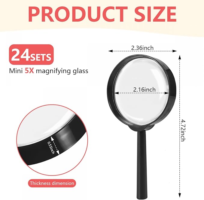 SenseYo 24 PCS Magnifying Glass 5X Mini Kids Magnifying Glass - Image 2