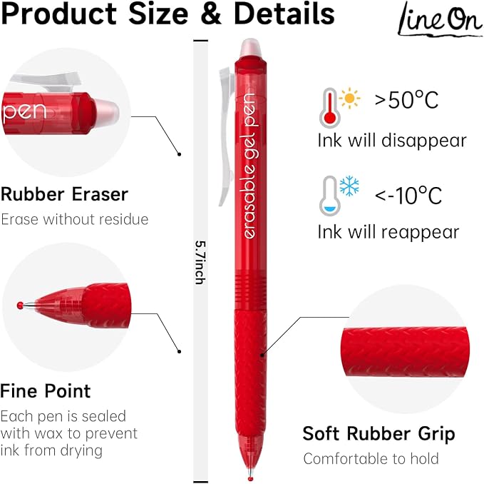 Lineon Erasable Gel Pens, 22 Colors Retractable Erasable Pens Clicker - Image 4