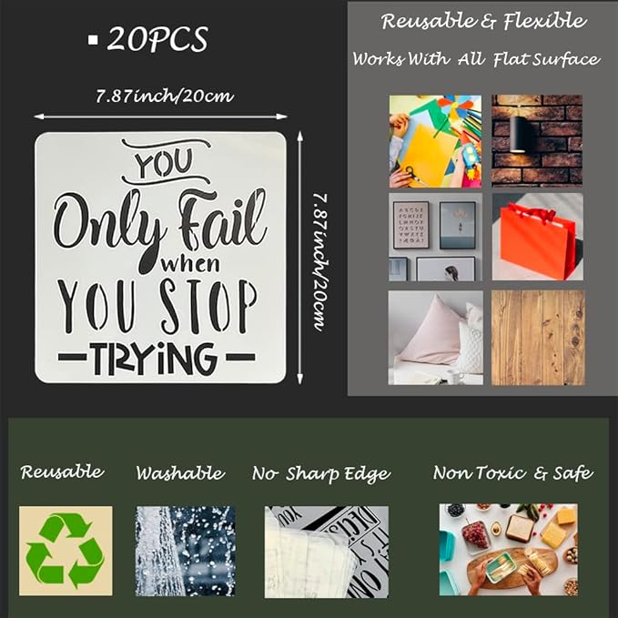 16 Pcs Inspirational Word Stencils, Quote & Phrase Sayings Templates, Craft - Image 2