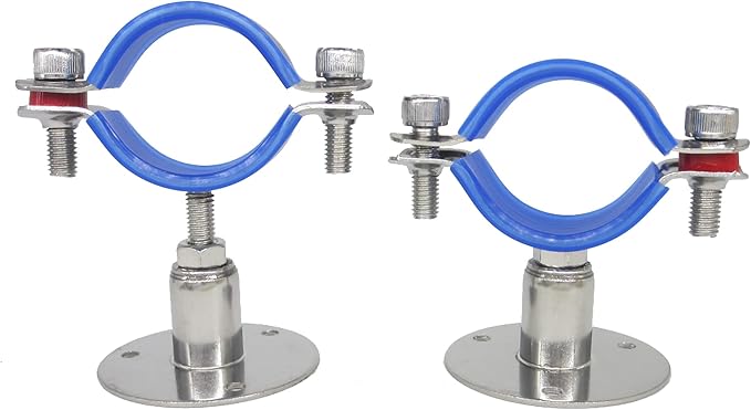 Stainless Steel Adjustable Pipe Clamp Bracket - Wall/Ceiling Mount Support for 1-1/2 Inch Pipe, Heavy-Duty Rustproof Brackets with Screws, Short Type, Set of 2