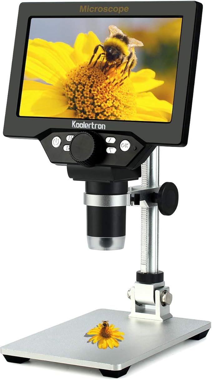 Koolertron 7 inch LCD Digital Microscope,12MP 1-1200X Magnification 1080P Coin Microscope with Screen,8 LED Lights,Rechargeable Battery Microscope for PCB Soldering Plant/Rock/Insect/Watch Repairing