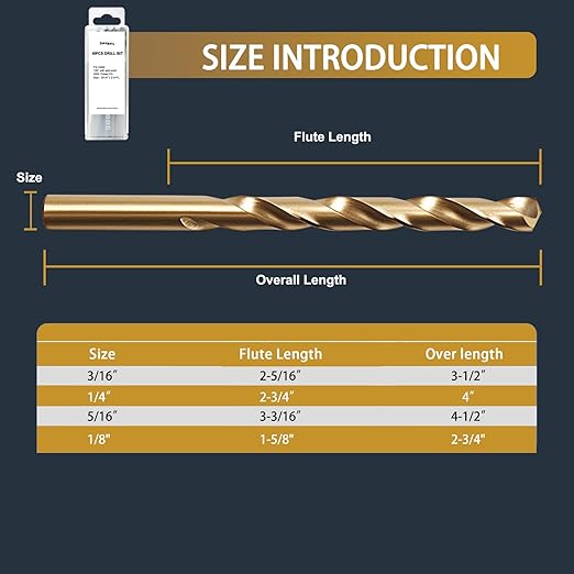 BeHappy 1/8" Cobalt Drill Bit Set (10Pcs), M35 HSS, 135 Degree Tip, Twist Jobber Length for Hardened Metal, Stainless Steel, Cast Iron, Wood, and Plastics, with Index Storage Case