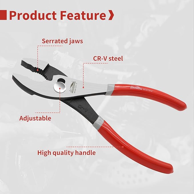 Slip Joint Pliers, Small Pliers with Non Slip Handle, High Carbon Steel, 8 Inch Pliers for Tightening, Loosening and Gripping Nuts and Bolts