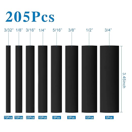 XHF 205 PCS Length 3.5" Black 3:1 Heat Shrink Tubing Assortment Kit Large Size Marine Grade Adhesive Lined Waterproof Automotive Electrical Tube, Insulation Sealing