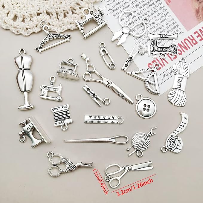 WOCRAFT 120pcs Antique Silver Sewing Tool Charm - Image 3